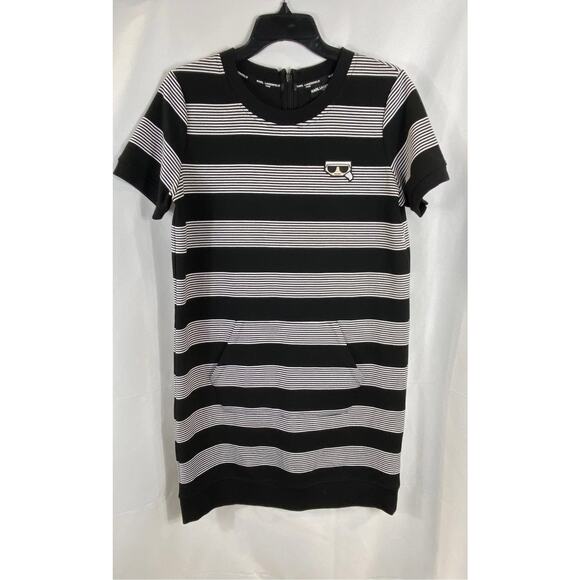 KARL LAGERFELD Paris Striped Logo Patch Dress with Pocket - Picture 5 of 9